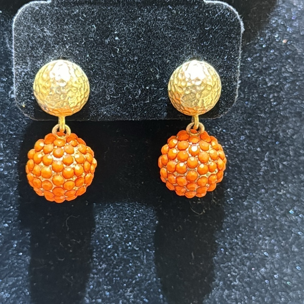 Orange Coral Ball Butterfly Pushback Stud Earrings Signed RA Anne Rowson